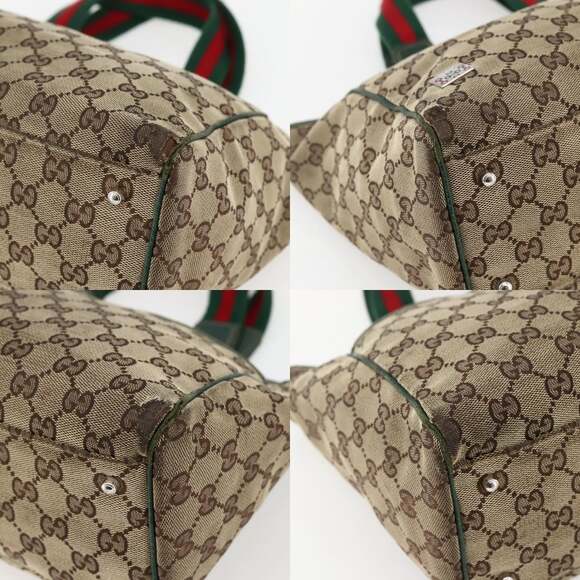 GUCCI GG Canvas Web Sherry Line Tote Bag Beige Green Red - Picture 10 of 13